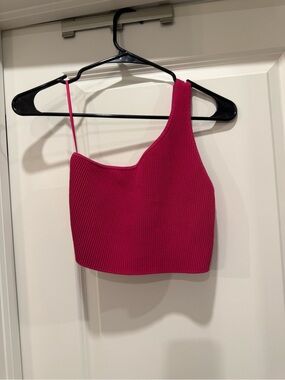 Babaton Hot Pink One-Shoulder Ribbed Crop Top - Sz M